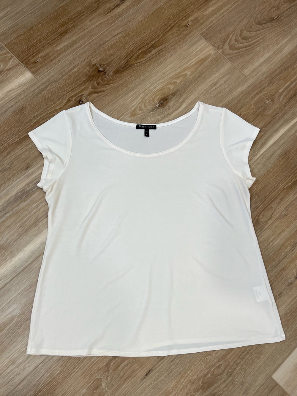 Eileen Fisher White Scoop Neck Short Sleeve 100% Silk Top Size Large
